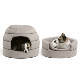 Best Friends by Sheri 2-in-1 Honeycomb Ilan Pet Hut Cuddler Cat and Dog Bed Grey