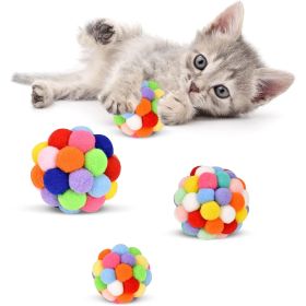 Cat Toy Balls with Bell 3PCS, Colorful Soft Fuzzy Balls Built-in Bell for Cats