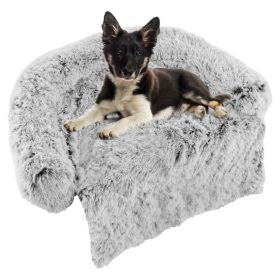Gray Plush Calming Dog Couch Bed with Anti-Slip Bottom - M Gray Plush Calming Dog Couch Bed with Anti-Slip Bottom - M