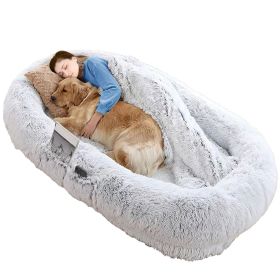 Cozy Human-Sized Dog Bed for Dogs & Adults - Includes Pillow & Blanket, 72x47 in, Washable Plush Cover