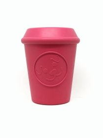 Coffee Cup Durable Rubber Chew Toy and Treat Dispenser (Color: Pink, size: large)