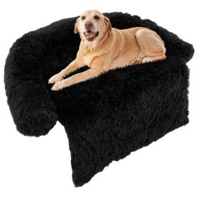 Black Plush Calming Dog Couch Bed with Anti-Slip Bottom (Option: SizeL)