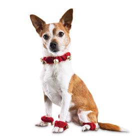 Jingle Bell Holiday Pet Set – Christmas Collar & Foot Covers for Dogs & Cats (size: S)